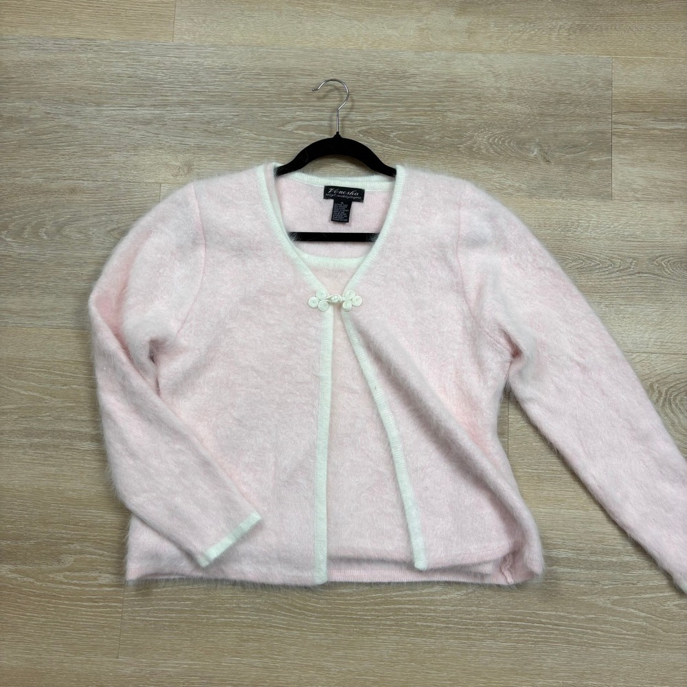Vitnage Venesha Angora Blend Fuzzy Twin Set Cardigan Women's Medium Color Pink